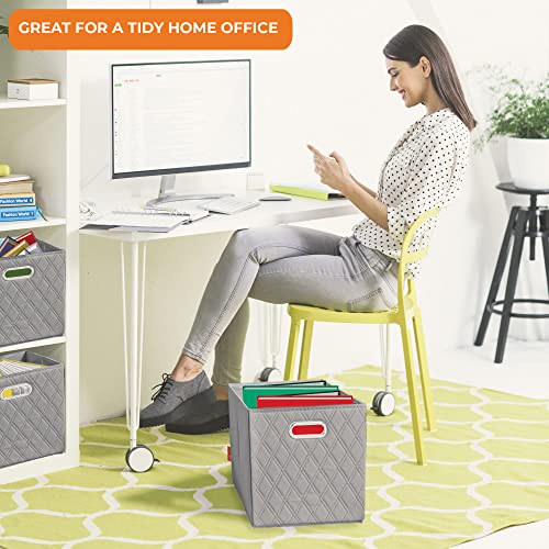 FH Group JIAessentials 12" Faux Leather Foldable Storage Cube Bins Set of 2 – Gray Diamond Patterned Organizers with Handles for Closet & Shelves - color: Gray, size: Medium