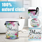 Music Guitar Laundry Basket, Laundry Hamper Collapsible Oxford Cloth with Handle Clothes Toy Storage Bin for Bathroom Laundry Room Bedroom 15.7 X 20 Inch - color: I Love Music Guitar