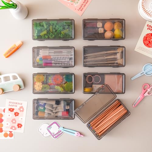 Black Translucent Pencil Cases and Pencil Boxes, 8-Pack Stackable Plastic Pencil Box with Snap Lid – Large Marker Organizer for Art Supplies and Desk Organization – Black Rectangular Large - size: Black Rectangular Large - 8 Pack