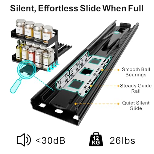 iSPECLE 2 Pack Pull Out Spice Rack - Rotate Peel and Stick No-Drill Vertical Spice Rack Organizer for Cabinet Easy Access Spices, Adjust Height for 4oz to 8oz Spice Jars, Fits Small Pantry Cabinet - color: 2-Pack Black