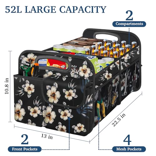 Femuar Car Trunk Organizer, Car Storage Organizer with Large Capacity Waterproof Collapsible Trunk Organizer for Car Suv/Jeep/Sedan (Hibiscus flowers, Standard) - color: Hibiscus flowers, size: Standard