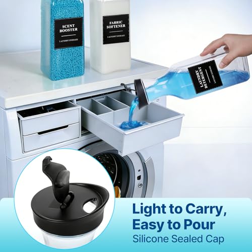4 Pack Laundry Detergent Dispenser, Laundry Soap & Fabric Softener Dispenser, 54oz Laundry Detergent Containers, Laundry Room Organization and Storage Plastic Bottle for Scent Booster, Powder, Bleach - size: 4 Pack
