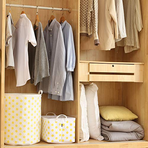 Sea Team Collapsible Canvas Fabric Storage Basket with Handles, Rectangle Waterproof Storage Bin, Box, Cube, Foldable Shelf Basket, Closet Organizer, 16.5 x 11.8 x 9.8 Inches, Yellow Dot - color: Dot/Yellow, size: 16.5 Inch (Pack of 1)
