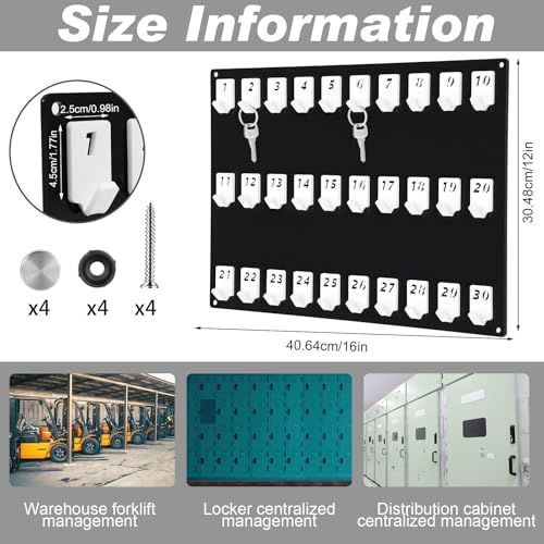 Beeveer Acrylic Key Board with 30 No. Hooks Wall Mount Key Rack Holder Hanger Storage Collection for School, Garage, Car Dealer, Office, Hotel, Real Estate(Black) - color: Black, size: 30 Hooks