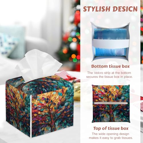 2 Pcs Tree of Life Tissue Box Cover Leather Tissue Box Holder Square Facial Paper Organizer Dispenser for Bedroom Dresser Night Stand Office Desk - color: Tree of Life