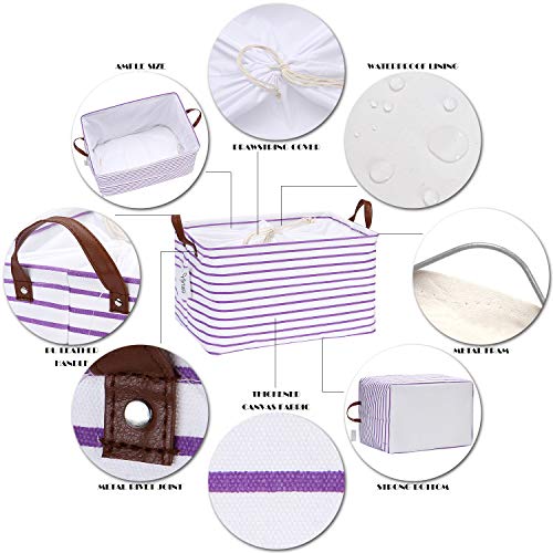 Hinwo 31L Large Storage Bins, Closet Organizers and Storage, Shelf Baskets, Foldable Clothes Storage Baskets with Handles, Containers for Clothing, Blanket, Towels, Toys, Bedding (Purple Stripe) - color: Purple Stripe, size: 16.5" / 31L / 1-Pack