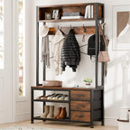 Lulive Hall Tree with Bench and Shoe Storage, 31.5" Coat Rack Freestanding with 2-Tier Storage Shelf, 6-in-1 Entryway Bench Coat Rack with 12 Hooks and 3 Drawers(Rustic Brown) - color: Rustic Brown