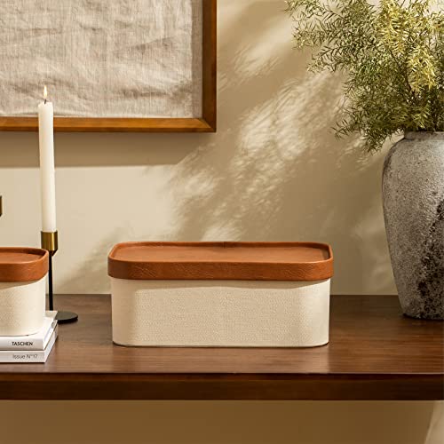 Beige Decorative Storage Boxes With Lids, Storage Baskets with Leather-Like Lids, Sturdy Stackable Paper Boxes Decorative Tray, Modern Basket Organizer Bins for Jewelry Shelve Bathroom Bedroom - color: Beige