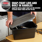 Rubbermaid 6-Pack Heavy Duty Durable 3 GAL Totes for Storage with Snap Lids and Handles, Plastic Storage Bins Stackable Black Gray for Home and Garage (3 GAL - 6 Pack Solid Black and Grey) - size: 3 Gal - 6 Pack