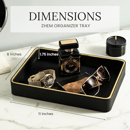 Leather Catchall Valet Tray for Men| Mens Valet Catch All Trays| Bedside Organizer for Nightstand| Cologne Tray for Men| Desk Trays Leather Tray Organizer (Black) - color: Black 1 Pack, size: 8" x 11" x 1.8"