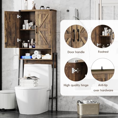 Vabches Over The Toilet Storage Cabinet with 2-Door Design Bathroom Organizers and Storage with Anti-Tip Device Over Toilet Organizer with Shelves for Bathroom,Restroom,Laundry Brown - color: Brown