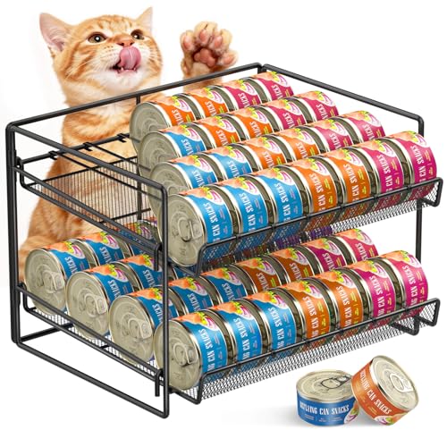Cat Food Can Organizer, Can Organizer for Pantry, 2-Tier Metal Cat Food Storage Container Holds 56 (3.5oz) Cans，Adjustable Canned Food Organizer and Storage for Counter Kitchen Cabinet (Black, 2 Tier) - size: 2 Tier
