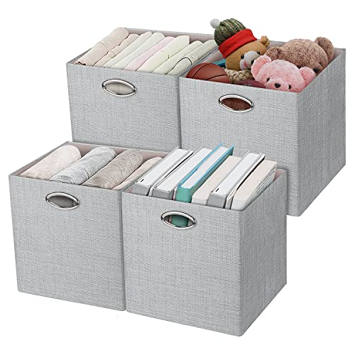 Posprica Storage Cubes, 12×12 Collapsible Storage Basket Bins,Heavy Duty Fabric Containers, 4pcs, Sliver Grey - color: Silver Grey, size: 12×12×12/4pcs