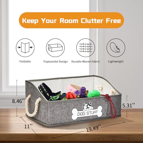 Collapsible Fabric Dog Toy Box and Storage Bin With Handle - Trapezoid Basket Chest Organizer for Pet Toys, Blankets and Accessories - color: Grey