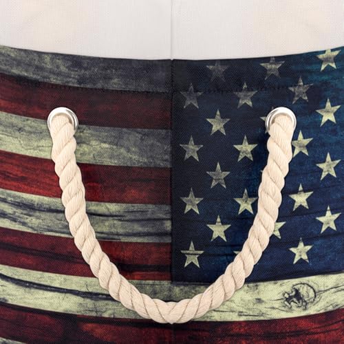 Large Round Storage Basket Vintage American Flag Collapsible Circle Storage Bin Basket Laundry Hamper With Handle for Kids Boy Girls Toy Bedroom Living Room Nursery Room Decor Storage Organizer - color: C:Flag