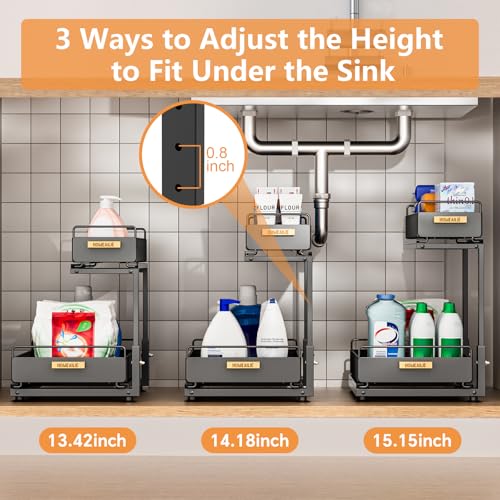 Under Sink Organizer, High Adjustable 2 Tier Under Kitchen Sink Organizer, Multi-Purpose Storage Shelf for Kitchen Bathroom Cabinet, Black - color: Black, size: 1 Pack Double Layer