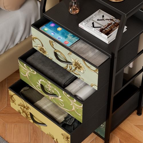 Furnulem Retro Dresser for Bedroom, Small Dresser for Closet, Vintage Nightstand with 4 Drawers, Fabric Storage Organizer Bedside Table Side Furniture, Metal Frame, Wood Top - color: Vintage Floral, style: 4 Drawers
