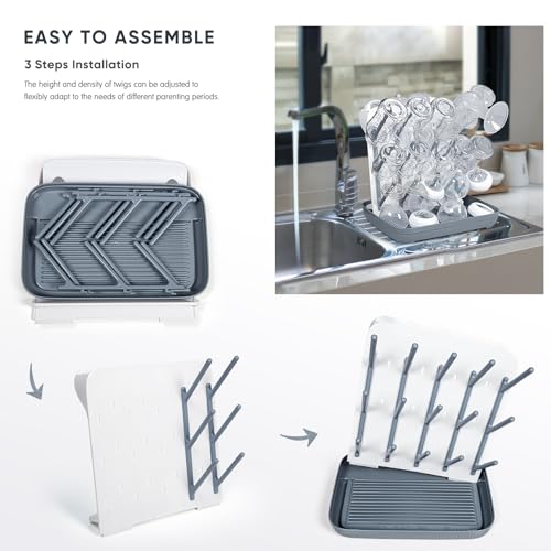 Termichy Baby Bottle Drying Rack: Vertical Bottle Dryer Rack Holder with Brushes Set- Drying Rack & Nipple Scrubber-Space Saving Standing Drying Rack for Baby Bottles and Pump Part Cleaning - color: Gray(with Brushes)