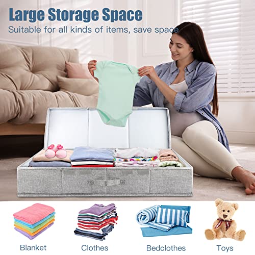 Supowin Underbed Storage Containers Bin with Lids, Large Under Bed Storage Organizer Box with Handle, Foldable Under the Storage Bags for Organizing Clothes, Shoes, Blankets, Pillows - color: A-Grey