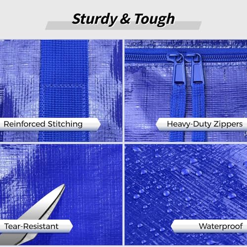 8 Pack Extra Large Heavy Duty Moving Bags, Blue Storage Bins with Lids, Reinforced Handles & Heavy-Duty Zippers Moving Boxes Storage Bags Totes for Clothes Packing, Dorms, College Supplies, Blue - color: Blue, size: 8 Pack