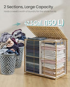 SONGMICS Laundry Hamper with Lid, 42.3 Gallon (160 L) Synthetic Rattan Clothes Laundry Basket with Lid and Handles, Foldable, Removable Liner, Goose Yellow ULCB216Y01 - color: Goose Yellow, size: 160 L