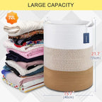 COMSE Extra Large Blanket Basket, Tall Woven Storage Basket, Nursery Hamper, 15.7”x 21.7”, Cotton Rope Laundry Hamper for Toys Clothes Towels, White/Camel - color: White & Camel Mix