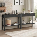 MAHANCRIS Console Table with 2 Drawers, Narrow Long Entry Table with Storage Shelf, 2-Tier Fluted Entryway Table with 2 Drawers, for Entryway, Living Room, Foyer, Hallway, Office, Black CTHB5101 - size: 11.8"D x 39.4"W x 32.3"H