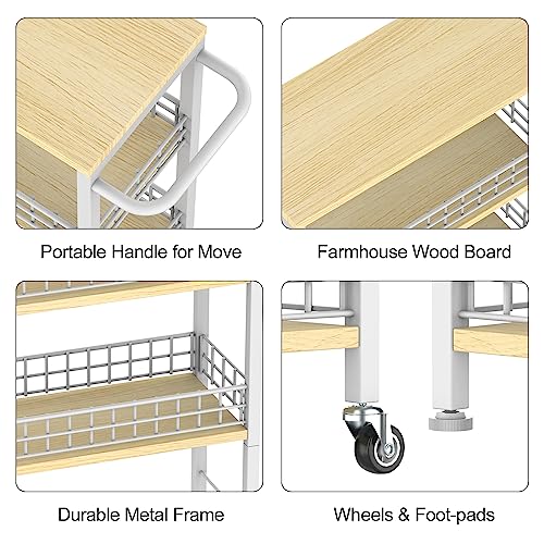 Slim Storage Cart White Narrow Storage Cabinet 4 Tier Laundry Room Organization Mobile Bathroom Shelving Unit Organizer Rolling Utility Cart Slide Out Kitchen Cart Tower Rack for Narrow Places 7.08’’W - color: White