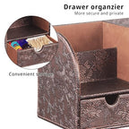 YAPISHI Tissue Box Cover with Storage Tray and Drawer, PU Leather Square Tissue Box Holder, Modern Cube Facial Tissue Dispenser, Makeup Holder, Remote Control Organizer for Nightstand, Bathroom Vanity - color: Archaize