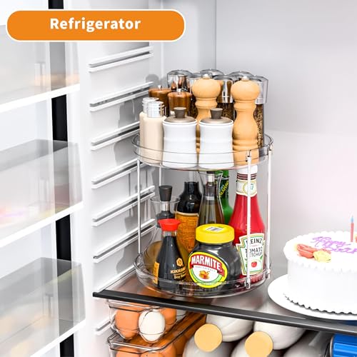 2 Pack 2 Tier Lazy Susan Spice Rack for Cabinet,Countertop and Pantry,9.5"W Small Rotating Turntable Organizer for Condiment,Pill Bottle,Vitamin,Medicine Cabinet Organizers and Kitchen Spice Organizer - size: 9.5"W-2Tier-2 Pack