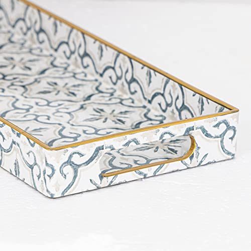 MAONAME White Decorative Tray, Plastic Serving Tray with Handles, Rectangular Moroccan Trays, Long Narrow Trays for Bathroom, Kitchen Counter, 13.8" X 6" X 1.57" - color: White-moroccan
