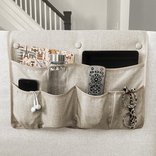 No Tuck Armchair Caddy with Matching Pin Fasteners - 19 x 24 Inches - No Tucking, No Slipping - Armrest Organizer for Recliner and Couch (Beige) - color: Beige