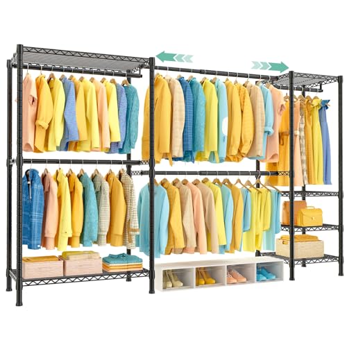 SEMHOR E01 Expandable Heavy Duty Clothes Rack, Free Standing Closet System Organizer, Adjustable Portable Carbon Steel Garment & Clothing Racks for Hanging Clothes (72.5-96"), 800LBS Max Load, Black - color: Black