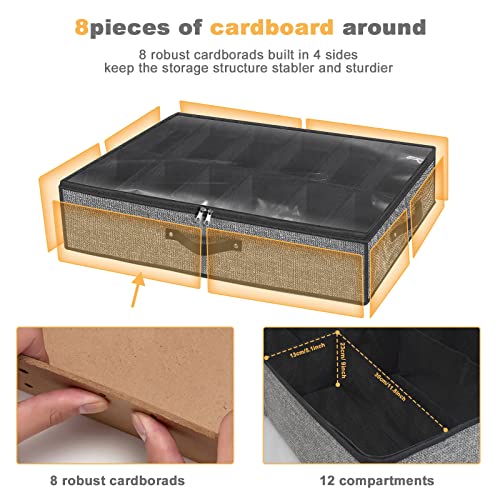 homyfort Under Bed Shoe Storage Organizer Fits 12 Pairs- Underbed Shoe Container Solution Shoes Box Bins with Clear Window for Sneakers,High Heels,Flip Flop(Black) - color: Black, style: Antique