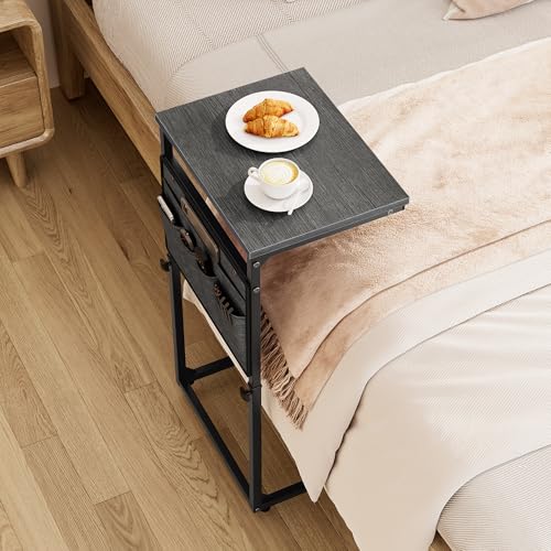 Vagusicc C Shaped End Table, 32'' Tall Side Table for Couch, Adjustable Height Small Couch Side Table for Small Spaces, C Table Slide Under Sofa Table TV Tray Arm Table for Living Room Bedroom - color: Charcoal Gray