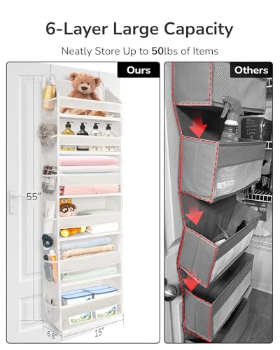 ULG Over The Door Organizer with 6 Large Pockets 12 Side Pockets, 50lbs Weight Capacity Door Hanging Organizer for Bedroom, Bathroom, Pantry, Nursery Storage, Beige - color: Ivory, size: 1 Pack