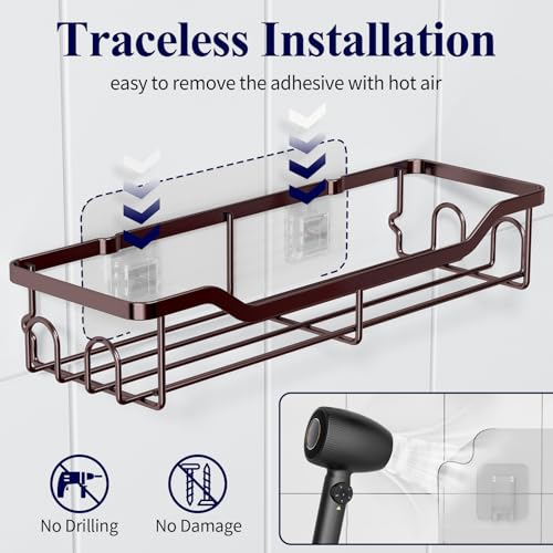Kitsure Shower Caddy Large - Adhesive Shower Organizer, Stainless Steel Shelf for Inside Shower, No Drill Bathroom Organizers and Storage, Home Decor Accessories, 2 Pack, Brown - color: Brown, size: Large