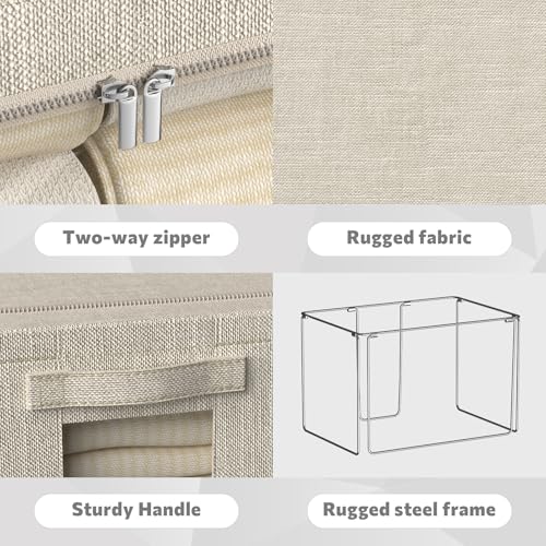 FHSQX 6 Pack Clothes Storage Bins with Metal Frame Foldable Storage Bins for Clothes Linen Fabric Storage Box with Clear Window (Beige, 15.7x11.8x7.8inch(22L)) - color: Beige, size: 15.7x11.8x7.8inch(22L)