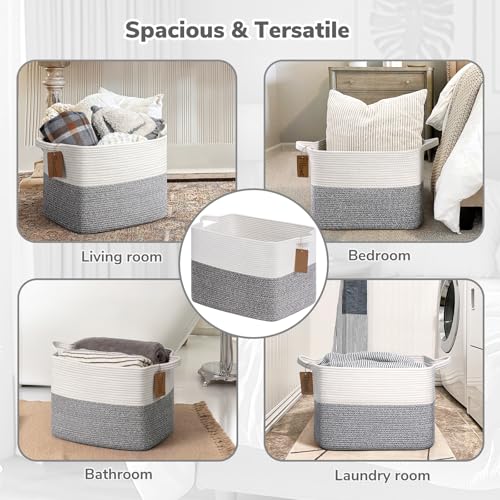 Goodpick Woven Storage Basket, Cotton Rope Baskets with Handles, Toy Baskets Storage Kids, Blanket Basket for Living Room, Bedroom, Gray and White, 18 x 14 x 12 Inches - color: Light Grey, size: 18"L x 14"W x 12"H