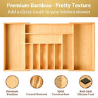 Umilife Extra Large Expandable Kitchen Siverware Utensils Drawer Organizer, 19" Deep for Big Drawer, Adjustable Bamboo Wood Drawer Divider with Curved Grooves, Cutlery Tray Flatware Holder - size: Expandable 19~33 x 19 inch