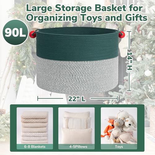 Goodpick Large Storage Basket 22" x 14", Woven Baby Storage for Blanket Living Room, Laundry Organizer for Clothes, Toys, Christmas Basket for Gifts, Green - color: Green, size: 21.7x21.7x13.8 Inch (Pack of 1)
