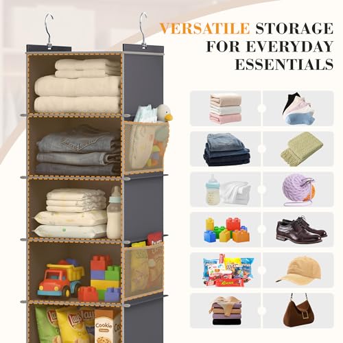 YOUDENOVA Upgraded Extra Wide Hanging Shoe Organizer for Closet, 8-Shelf Storage Organizer with 8 Side Pockets, Hanging Shoe Rack for Hats Clothes Jeans, Grey - color: Grey, size: 1 Pack