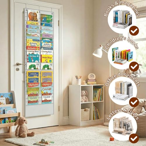 Over The Door File Organizer with 26 Large Pockets, Office Hanging Magazine Holder, 600D Oxford Fabric Tear-Resistant Door Organizer for Mail Paper Documents,Magazine Rack for Office Home School(Gray) - color: Gray