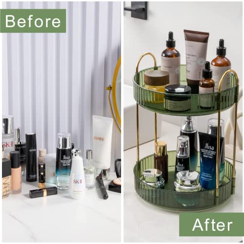 shuang qing Rotating Makeup Organizer for Vanity, High-Capacity Skincare Make Up Storage Perfume Organizers Cosmetic Dresser Organizer Countertop 360 Spinning (Green, 3 Tier) - color: Green, size: Regular-2 Tier