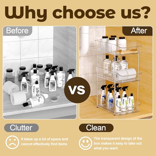 incostar 3 Tier Under Sink Organizer and Storage - Multi-Purpose Stackable Pantry Organizer with Pull-Out Clear Bins and Movable Dividers for Kitchen and Bathroom Cabinet - style: 1 Pack 3Tier