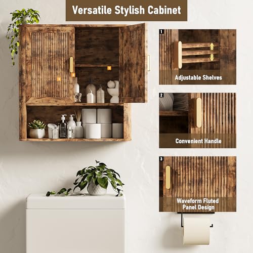 INNOD Bathroom Wall Cabinet, Wall-Mounted Medicine Cabinet with Adjustable Wood Shelf & Doors, Floating Bathroom Cabinet Over Toilet for Laundry Room & Kitchen & Living Room (Retro) - color: Retro