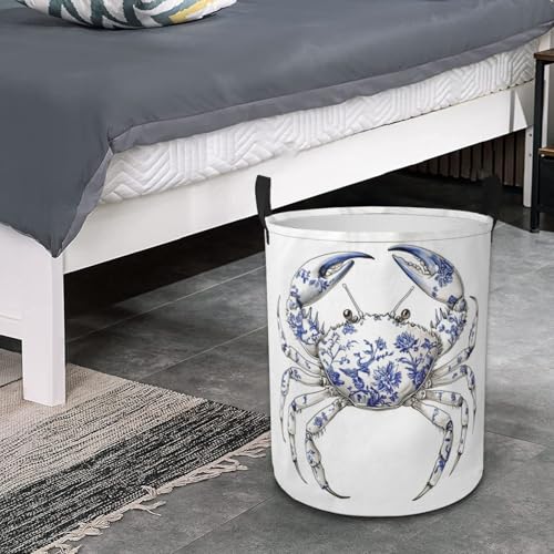 Chinoiserie Crab Laundry Basket Foldable Laundry Hamper with Handles Clothes Storage Bin for Household Bedroom Bathroom Dorms 17.3"x13.6" - color: Chinoiserie Crab