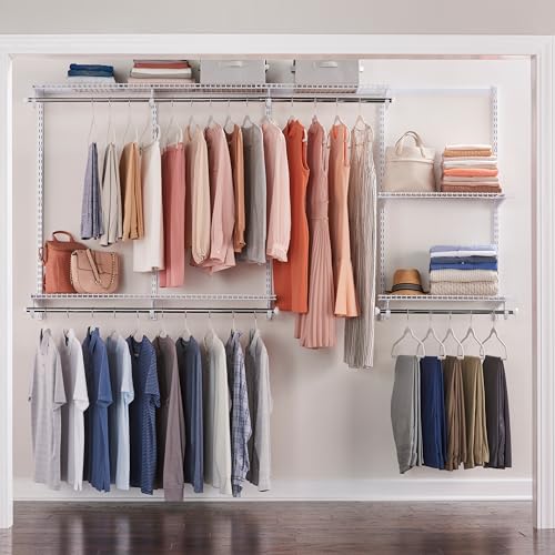Rubbermaid Configurations Custom Closet Kit 4-8 Ft. Adjustable Metal Wire Shelving White Finish Expandable Organization System Hardware Included for Home Closet/Pantry/Laundry/Mudroom - color: White, size: 4-8 Feet