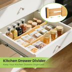 Fyvva Drawer Divider, Adjustable Bamboo Kitchen Drawer Organizer, Spring Loaded Drawer Organizer, Dresser Separators for Kitchen, Bathroom, Clothes, Office Desk Storage (Natural, 4 Pack Large) - size: 4 Pack Large