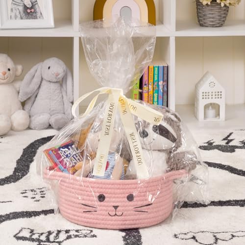 Small Rope Basket, Pink Cute Cat Toy Basket for Living Room, Gift Baskets Empty for Living Room, Decorative woven Baskets for Nursery, Baby Organizing & Towel Storage, 9.8 x 4 inches - color: Pink, size: 9.8"W x 4"H